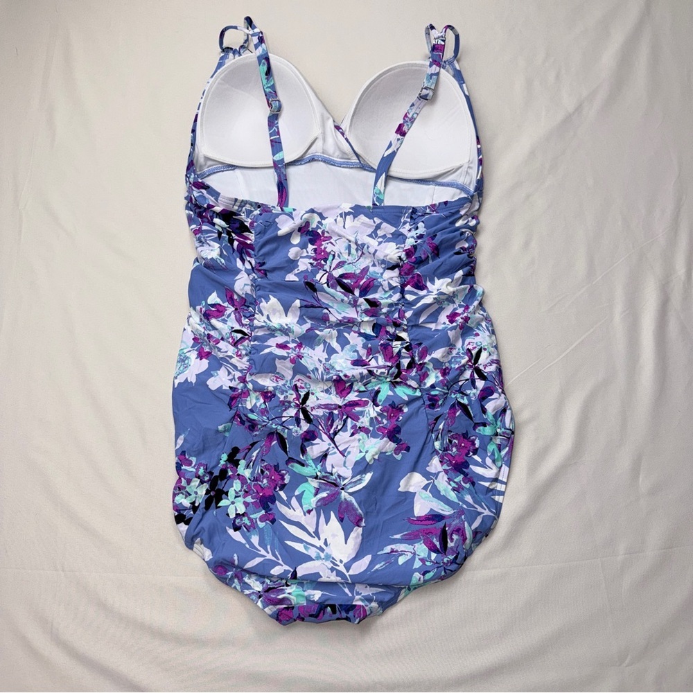 Calvin Klein Shirred Floral Print Swimsuit - Picture 2 of 8